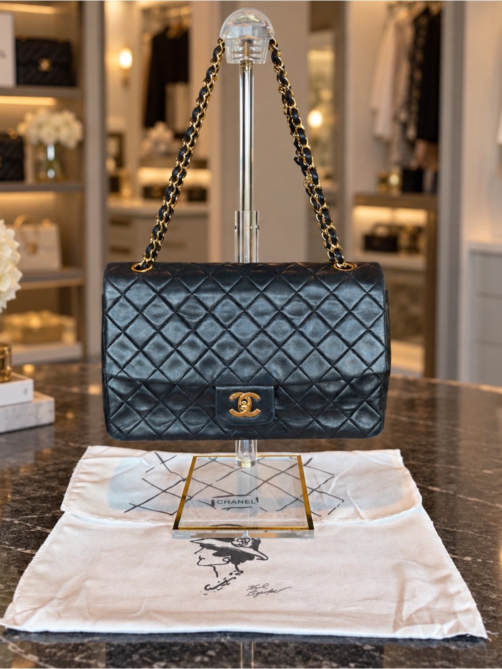 Chanel Vintage Black Lambskin Single Flap Gold CC Shoulder Bag